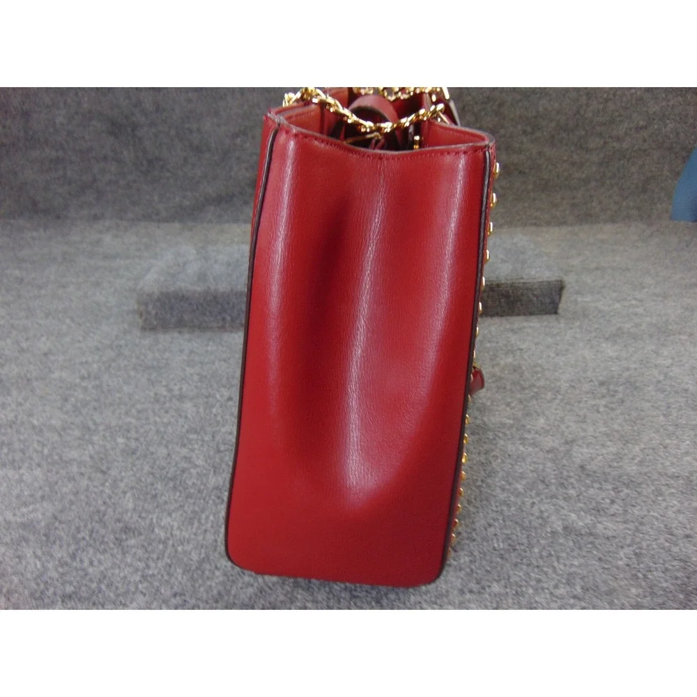 Michael Kors Large Tote Red Leather Gold Studded Chain Shoulder Bag 35H7GE0T3L